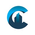 Font letter c building tower real estate logo design