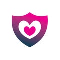 Modern full color secure shield love hearth shape logo design