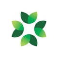 Green nature leaf center flower group team community logo design