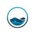 Circle full color line blue water ocean wave fluid logo deign