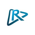 Font letter r blue play media triangle arrow media logo design