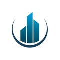 Blue tower building chart logo design