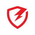 Red square lightning electric shield secure logo design