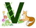 Letter V with green grass vines and Vixen