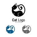 Black cat sitting smiling logo design vector template