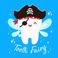 Cute pirate fairy tooth vector cartoon illustration
