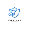 Airplane logo with shield icon template, fast logo Royalty Free Stock Photo