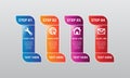 Vector design of a white line vertical line infographic with icons and 4 options or steps.