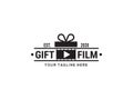 Creative gift box with movie film cinema rell logo vector Royalty Free Stock Photo