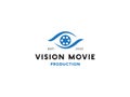 Eye illustration with movie cinema film rell logo, universal global symbol