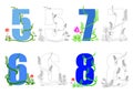 Numbers 5 6 7 8 with green grass vines and outline Royalty Free Stock Photo