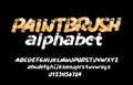 Paintbrush alphabet font. Uppercase and lowercase handwritten brushstroke letters and numbers.