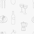 Hand drawn cafe seamless pattern. Food and drinks vector background