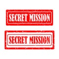 Secret Mission red stamp text on white background