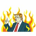 Donald Trump Angry Shouting with Fire Flame Burning Background. Vector Cartoon Illustration. Washington DC. June 8, 2020
