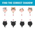 Shadow Matching Game for kids, Visual game for children. Connect the dots picture, cute kids wearing dog animal costumes