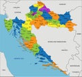 Colorful Croatia political map with clearly labeled, separated layers.