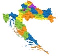 Colorful Croatia political map with clearly labeled, separated layers.