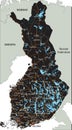 High detailed Finland road map with labeling.