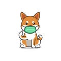 Cartoon character shiba inu dog wearing protective face mask
