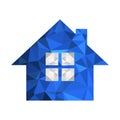 Low poly blue color house icon.