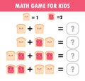 Mathematics educational game for children Learning counting, addition worksheet for kids. math Addition Subtraction Puzzle toast Royalty Free Stock Photo