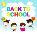 Back to school for new normal lifestyle concept. happy group of kids jump wearing face mask and social distancing protect covid 19