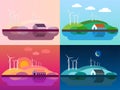 Set of landscapes with a wind farm Vector Royalty Free Stock Photo