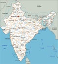 High detailed India road map with labeling.
