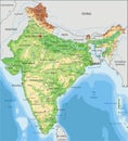 High detailed India physical map with labeling. Royalty Free Stock Photo