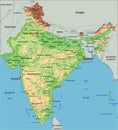 High detailed India physical map with labeling. Royalty Free Stock Photo