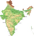 High detailed India physical map with labeling. Royalty Free Stock Photo