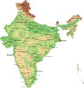 High detailed India physical map with labeling.