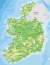 High detailed Ireland physical map with labeling. Royalty Free Stock Photo