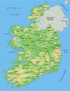 High detailed Ireland physical map with labeling.