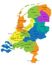 Colorful Netherlands political map with clearly labeled, separated layers.