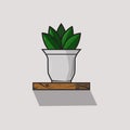 Illusrtration vector graphic of white pot with fertile plants on it and attached to the wall that is on the shelf. Fit for people