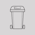 Illusrtration vector graphic of gray trash can with wheels on both sides and shaped line art. Fit for anyone who is looking for a