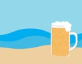 Flat illustration of large beer glass on sand, and Blue sea Royalty Free Stock Photo