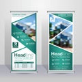 Green roll up business brochure flyer banner design template vector, modern publication x-banner and flag-banner, layout in rectan