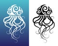 Jellyfish Maori style. Tattoo sketch or logo. Tribal ethno style.