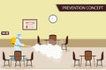 Prevention concept at Restaurant. People in Protective suit PPE wearing medical face mask. Disinfecting spray for covid-19