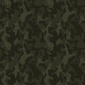 Dark green khaki wool camouflage pattern . Stylish knitted military camo. Seamless texture. Vector