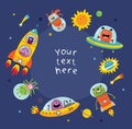Funny monsters in space. Vector illustration