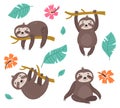 Cute Sloths. Vector illustration 4 characters Royalty Free Stock Photo