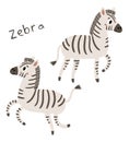 2 zebras in different poses. Cute animals.