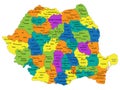 Colorful Romania political map with clearly labeled, separated layers.