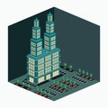 Twin tower hotel at the night - isometric tower building
