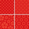 Seamless floral patterns on red background