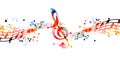 Colorful music promotional poster with G-clef and music notes isolated vector illustration. Artistic abstract background with musi Royalty Free Stock Photo